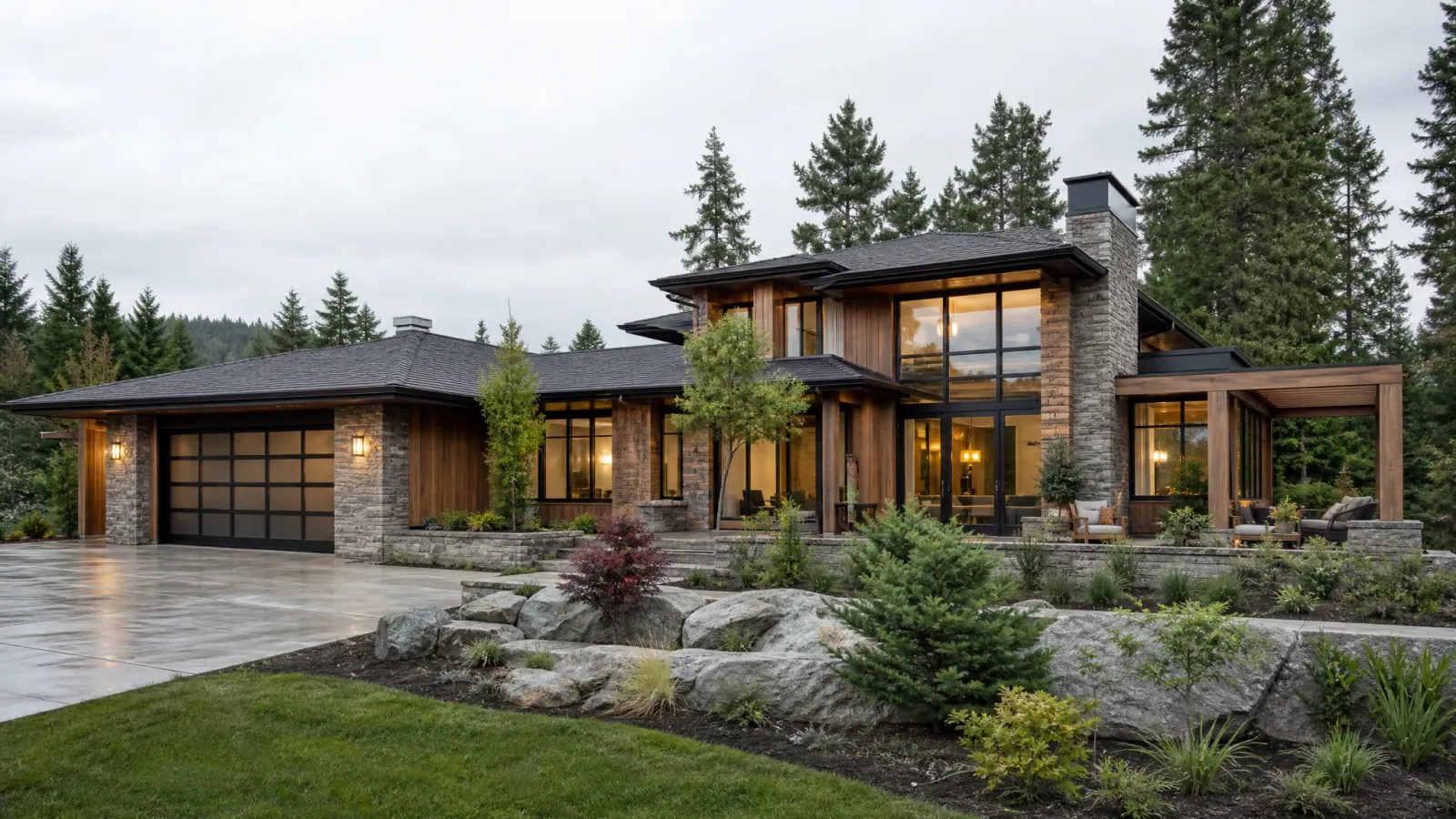 Custom Pacific Northwest home with restrained contemporary materials Custom Pacific Northwest home with restrained contemporary materials